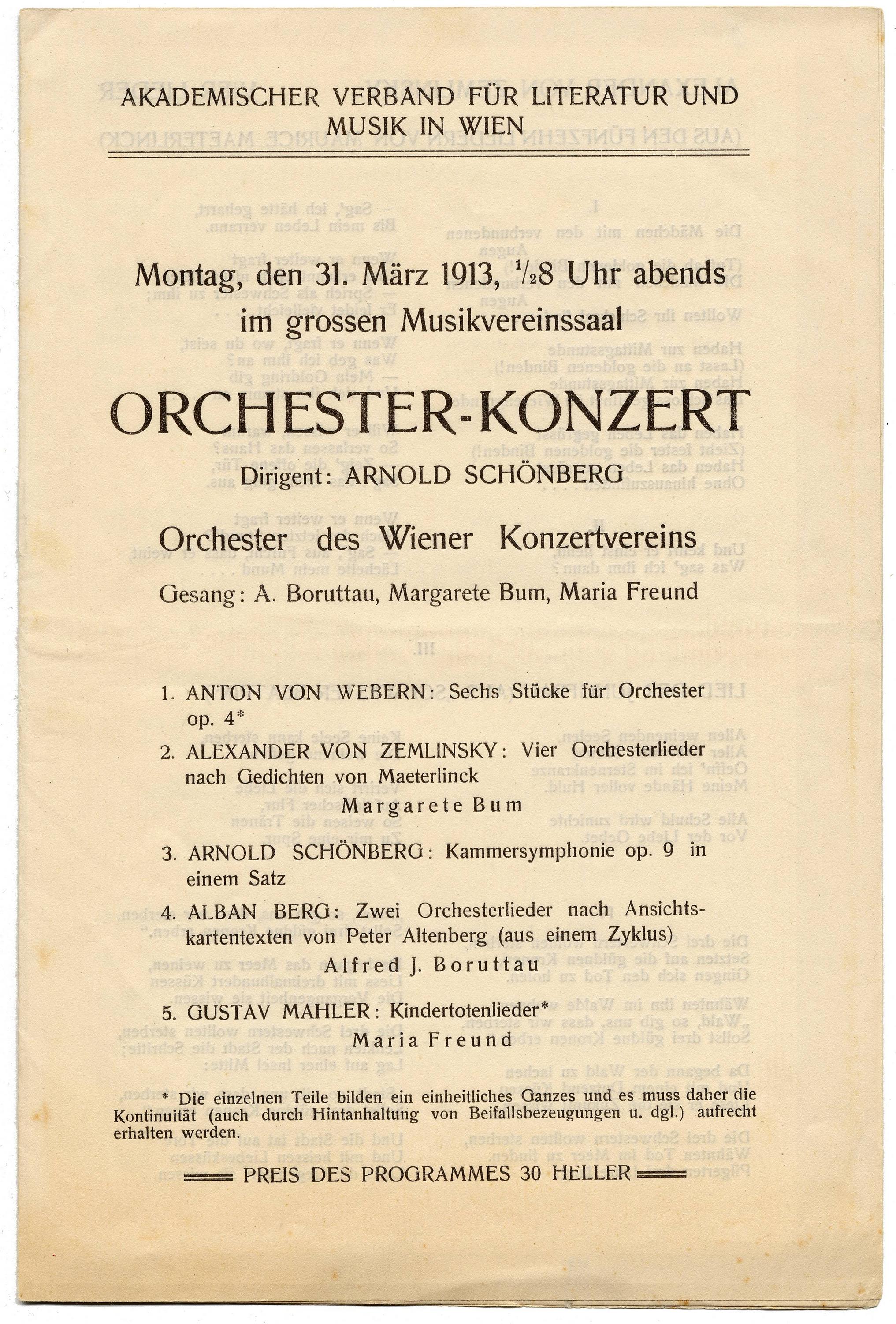 Programm der Aufführung 1913