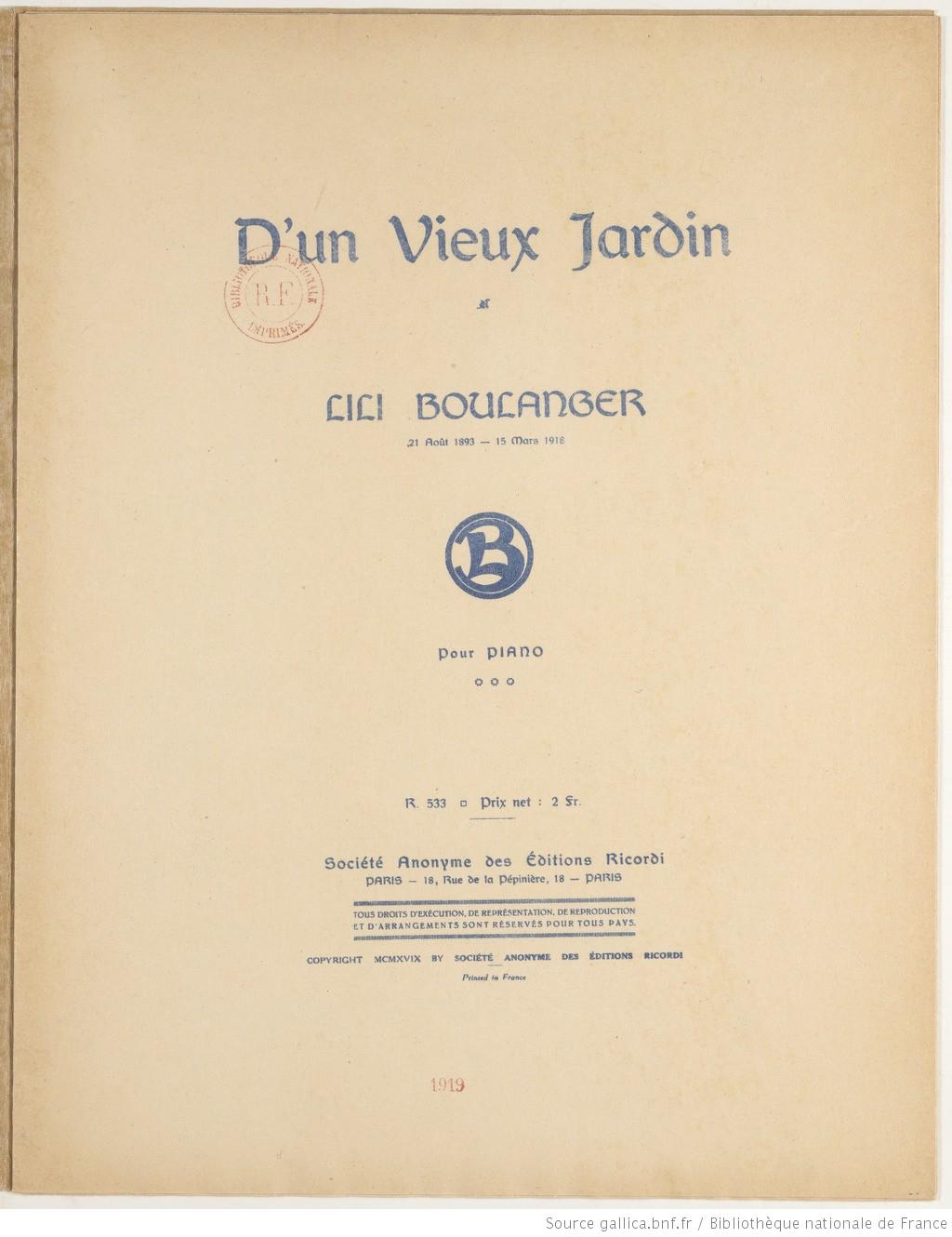 Titelblatt "D'un viuex jardin"